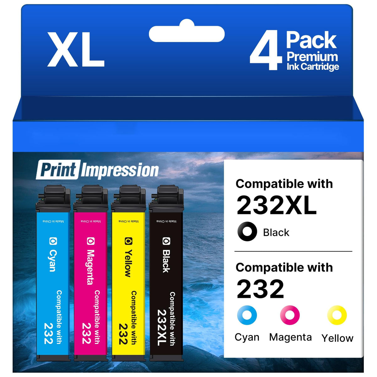 Remanufactured Replacement for Epson 232 Ink Cartridge 4 Pack for XP-4200