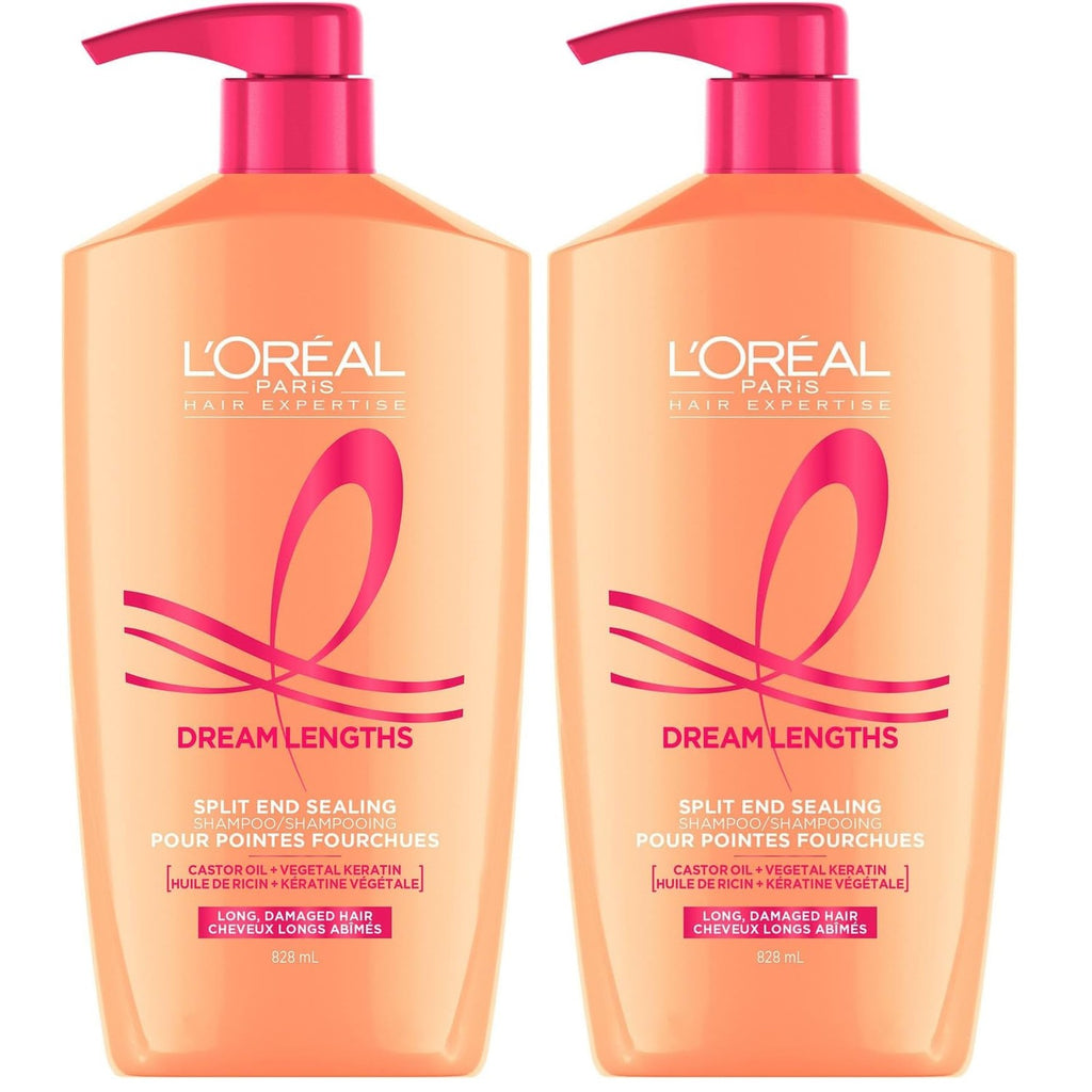 L'Oreal Paris Elvive Dream Lengths Shampoo and Conditioner Set, Seals Split Ends, Hydrating & Strengthening Hair Repair, Fine Castor Oil and Vitamins B3 and B5, 56 Fl Oz Set
