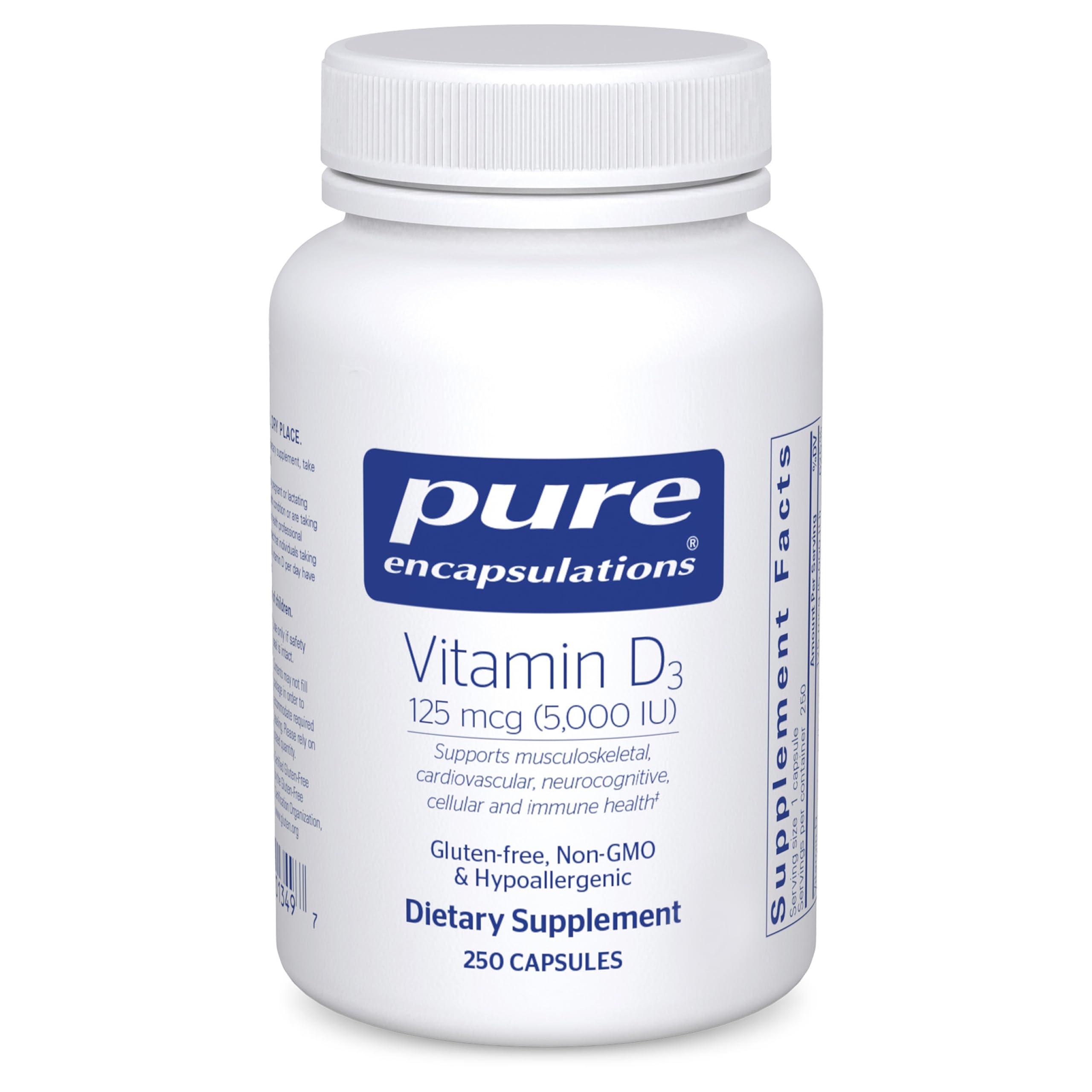 Pure Encapsulations Vitamin D3 125 mcg (5,000 IU), 250 Capsules | Supplement to Support Bone, Joint, Breast, Heart, Colon, and Immune Health*, with Vitamin D