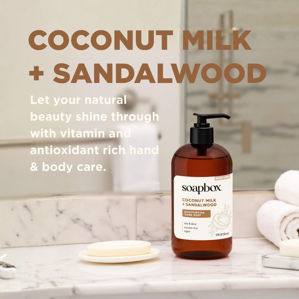 Buy now Soapbox Liquid Hand Soap, Coconut Milk & Sandalwood, Gentle & Moisturizing Hand Wash for Kitchen and Bathroom, Vegan & Cruelty Free Scented Hand Soap 12 Ounce Pump Bottles (Pack of 3) at indiglob india