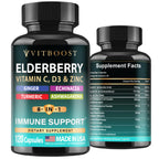 VITBOOST Elderberry Immune Support Supplement 8 in 1 with Vitamin D 5000 IU | Formula with Echinacea, Vitamin C & Zinc, Turmeric, Ginger, Ashwagandha - 60 Capsules