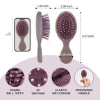 Premium imported RHOS folding brush with mirror, featuring round ball teeth, elastic air cushion, and ergonomic handle.