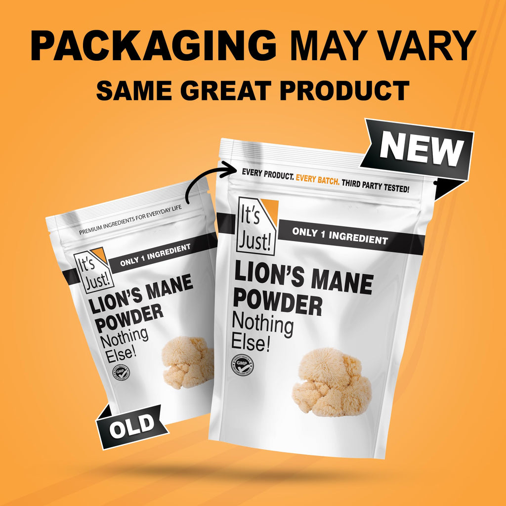It's Just! - Lion's Mane Mushroom Powder, Natural Raw Superfood, Brain Support, Immune Health, Boost Energy, Non-GMO, 8oz