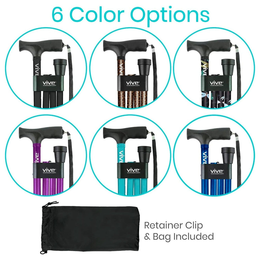 Buy now Vive Folding Cane - Foldable Walking Cane for Men, Women - Fold-up, Collapsible, Lightweight, Adjustable, Portable Hand Walking Stick - Balancing Mobility Aid - Comfortable Ergonomic Handle at indiglob india