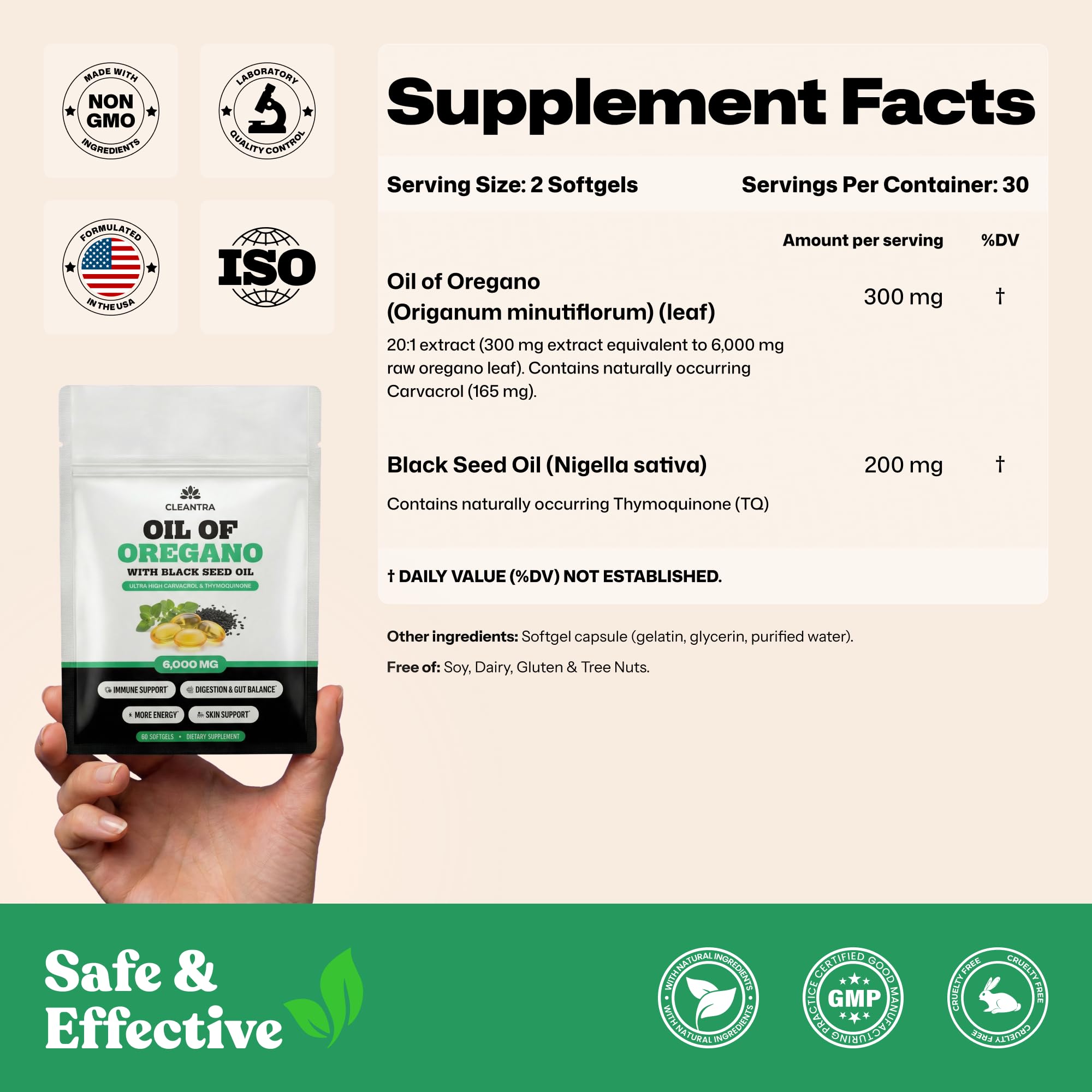 Oil of Oregano with Black Seed Oil – Softgels for Gut Support | Gut, Immune & Antioxidant Support, 6000mg