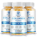 Multi Collagen Peptides for Women & Men-Type I, II, III, V, X | Hydrolyzed Collagen Peptides- with Hyaluronic Acid,Vitamin C,Biotin,Supports Skin Hair Nail, Non-GMO,280 Softgels