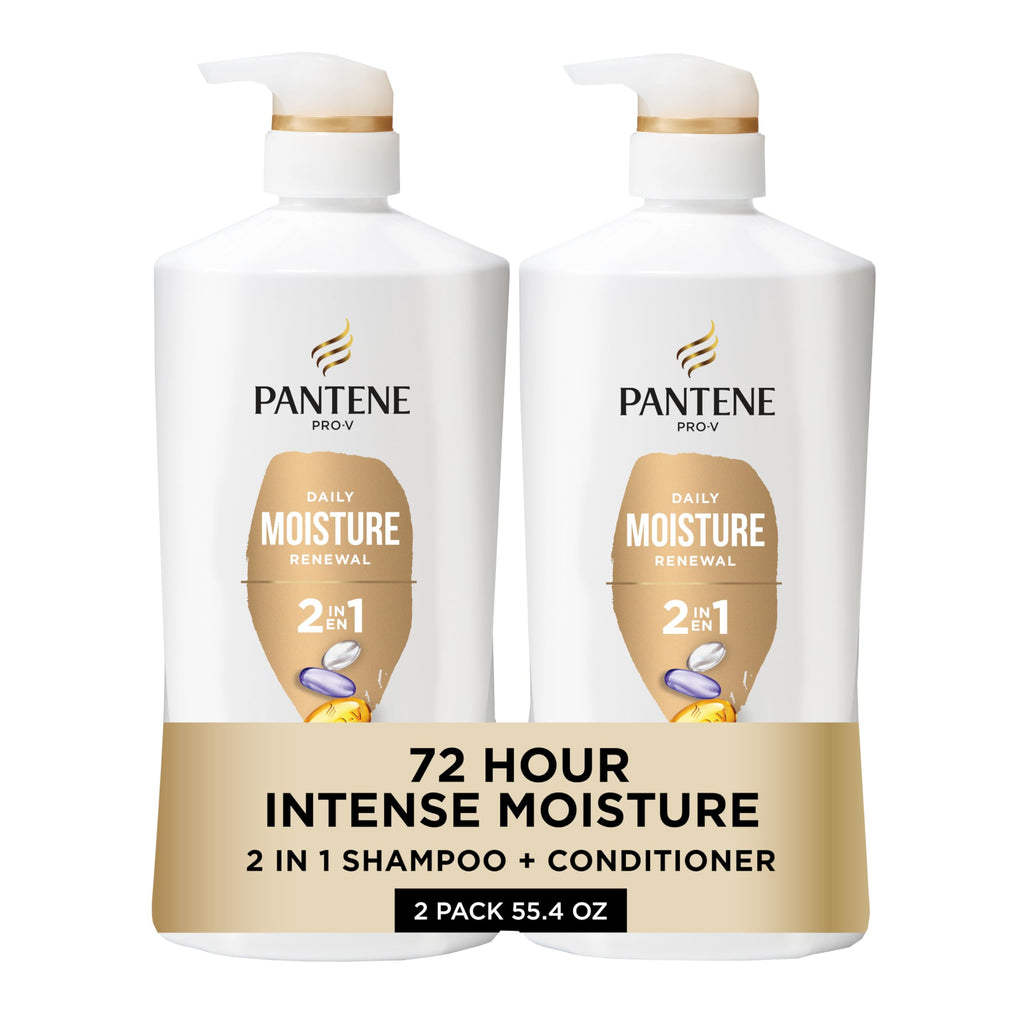 Pantene 2-in-1 Shampoo & Conditioner, Classic Clean - Pro-V Nutrients for Dry, Color-Treated Hair, Healthy Looking Hair Every Wash, Antioxidant-Rich, 27.7 Oz Each, 2-Pack + Rescue Shot (0.5 Oz)