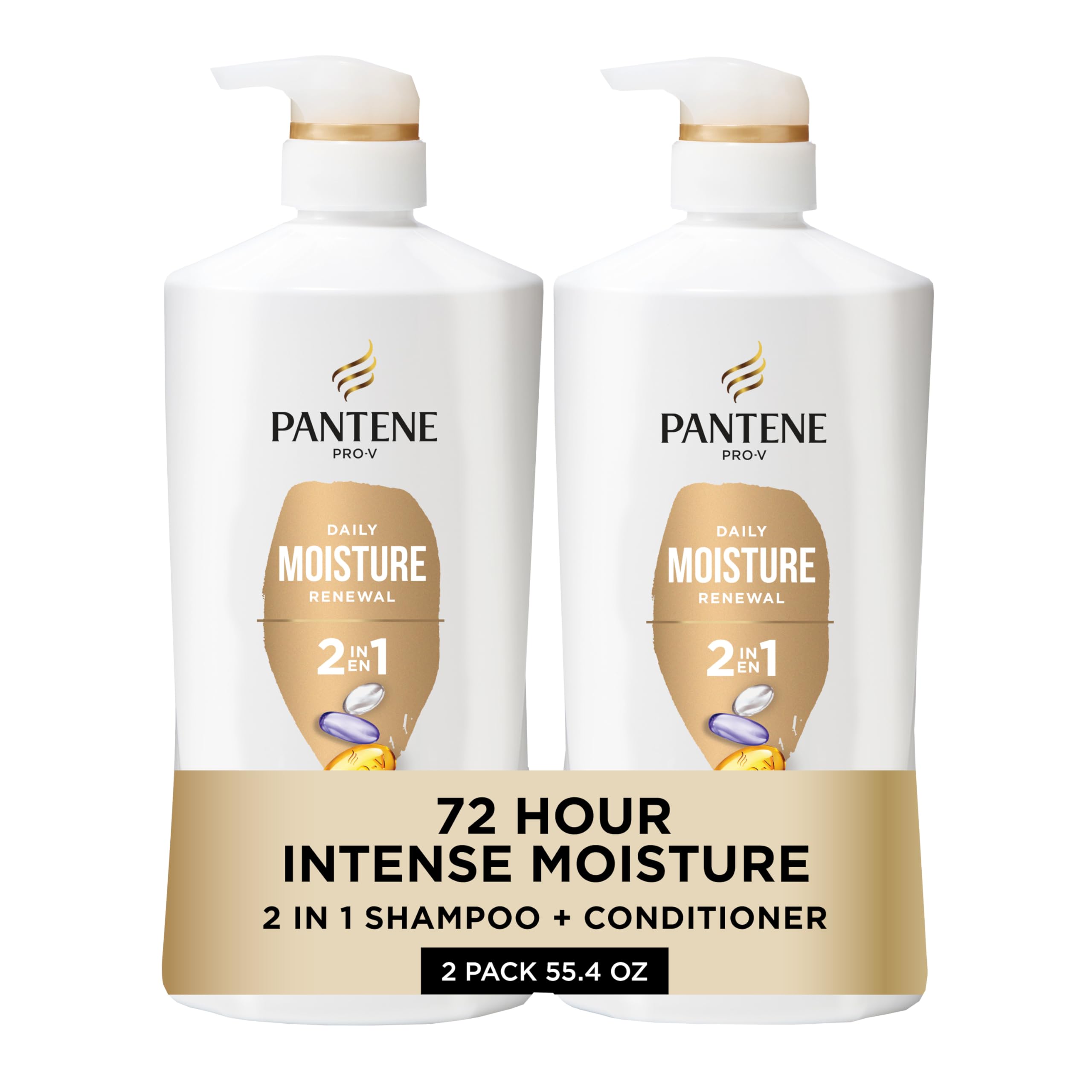 Pantene 2-in-1 Shampoo & Conditioner, Classic Clean - Pro-V Nutrients for Dry, Color-Treated Hair, Healthy Looking Hair Every Wash, Antioxidant-Rich, 27.7 Oz Each, 2-Pack + Rescue Shot (0.5 Oz)