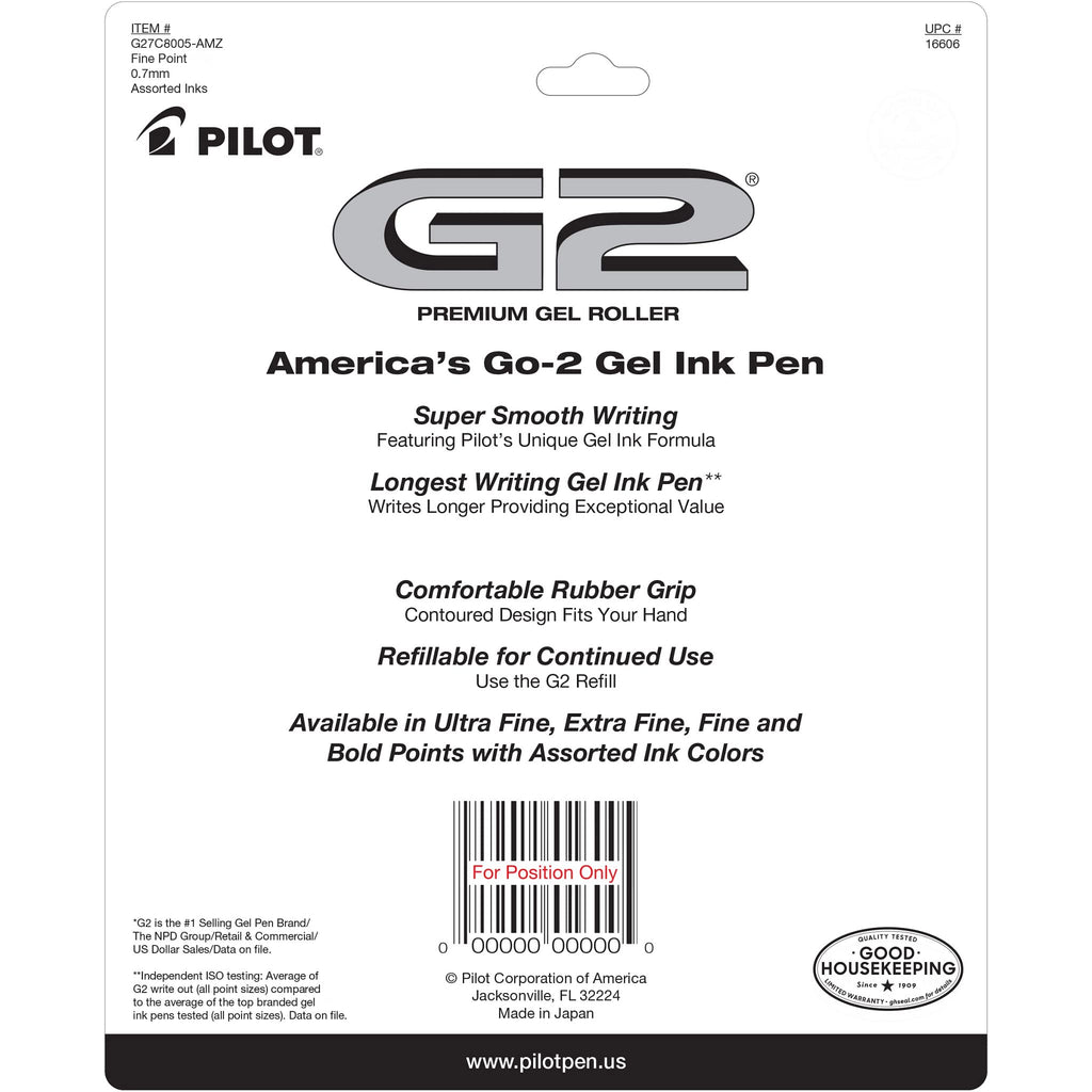 PILOT G2 Premium Gel Ink Pens, Fine Point 0.7mm, Assorted Inks, 8 Count
