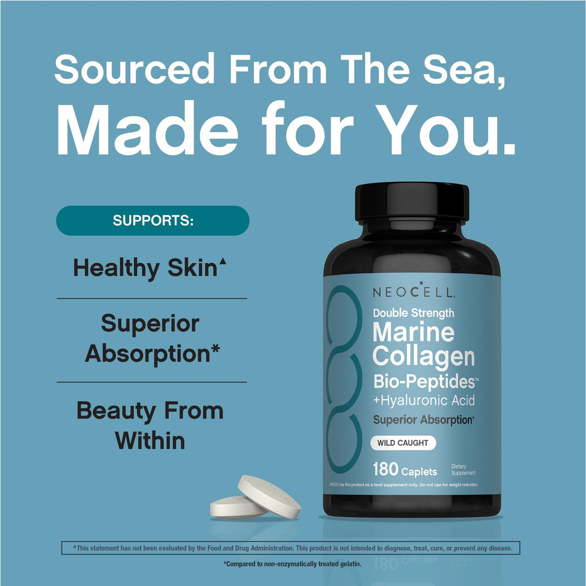 NeoCell Marine Collagen Peptides Supplement | 180 Caplets