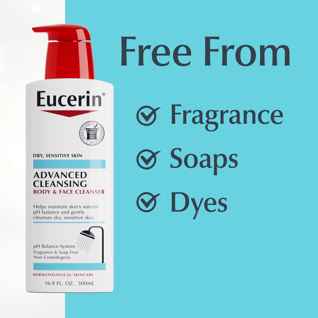 Buy now Eucerin Advanced Cleansing Body & Face Cleanser - Fragrance & Soap Free for Dry, Sensitive Skin - 16.9 fl. oz Bottle at indiglob india