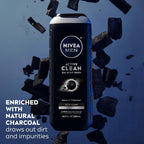Buy now NIVEA Men Active Clean Body Wash with Natural Charcoal for Normal to Oily Skin, 3-in-1 Charcoal Body Wash, Face and Hair, Draws Out Dirt and Impurities, 16.9 Fl Oz Bottle, Pack of 3 at indiglob india