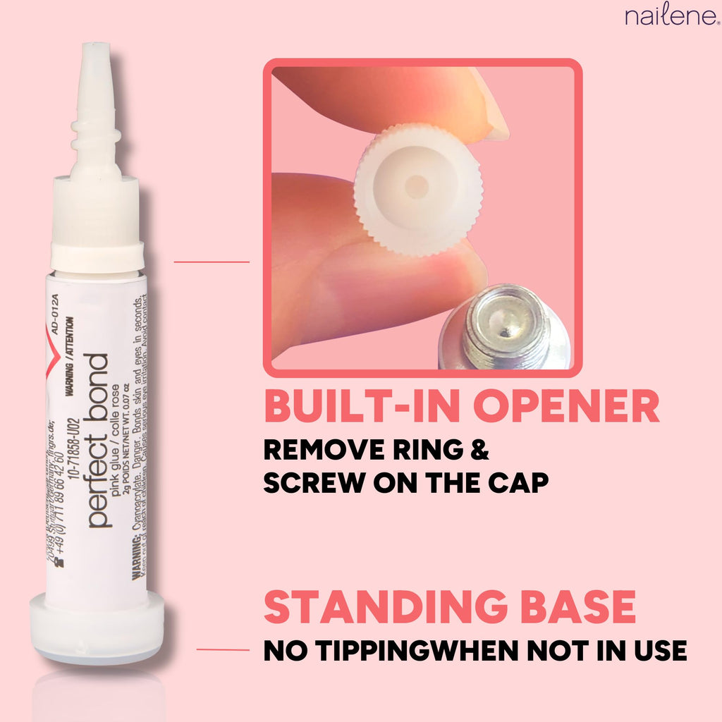 Nailene Perfect Bond Pink Glue, Strong Adhesive for Press On Nails, 2PK | Fast-drying, salon-quality bond. Perfect for artificial nail application, nail tips, and natural nail repairs. Lasts 7 days.