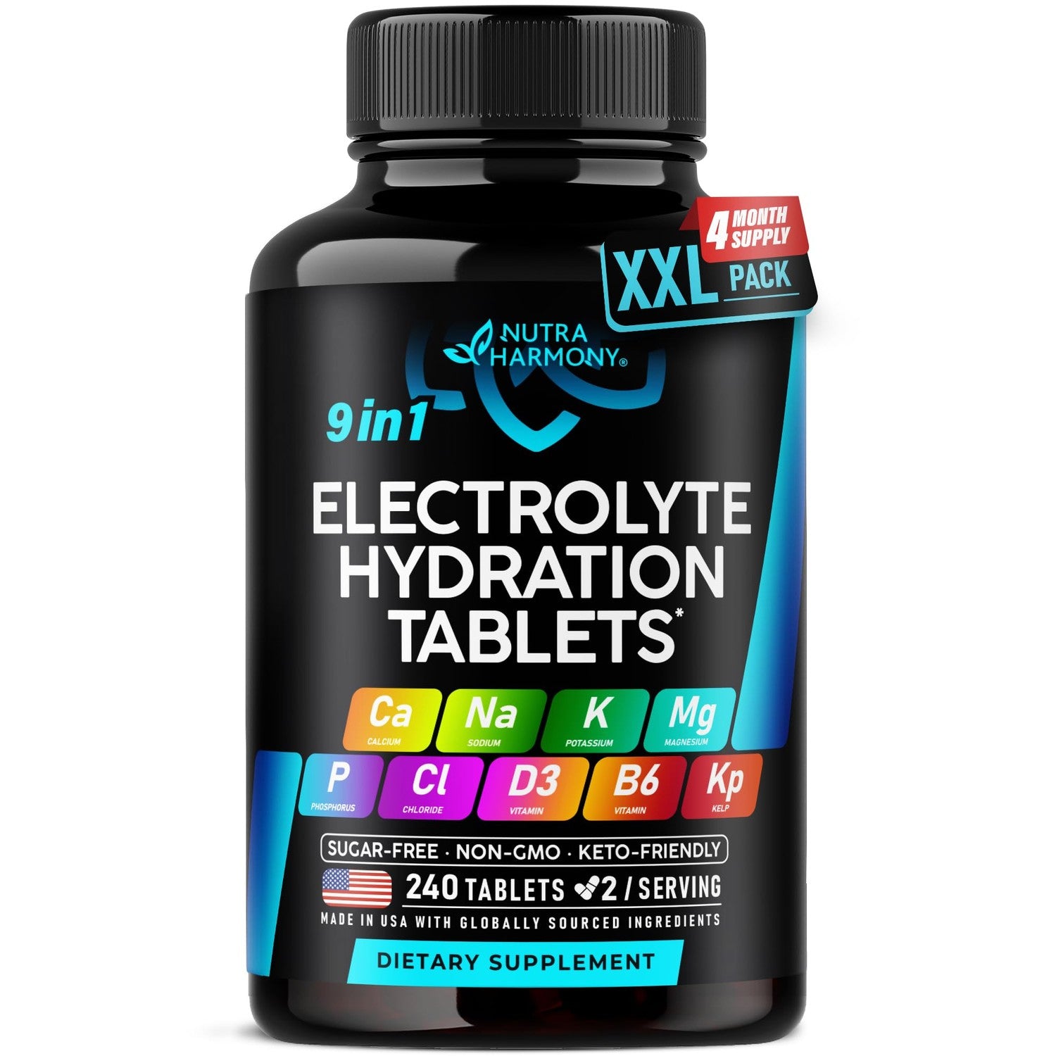 Electrolyte Tablets with Magnesium, Sodium, Potassium, Chloride - 120 Tabs | Electrolytes Salt Pills with Kelp Powder, Vitamins D3 & B6 - Vegan & Keto Friendly Oral Tablets as Capsules - Lab Tested