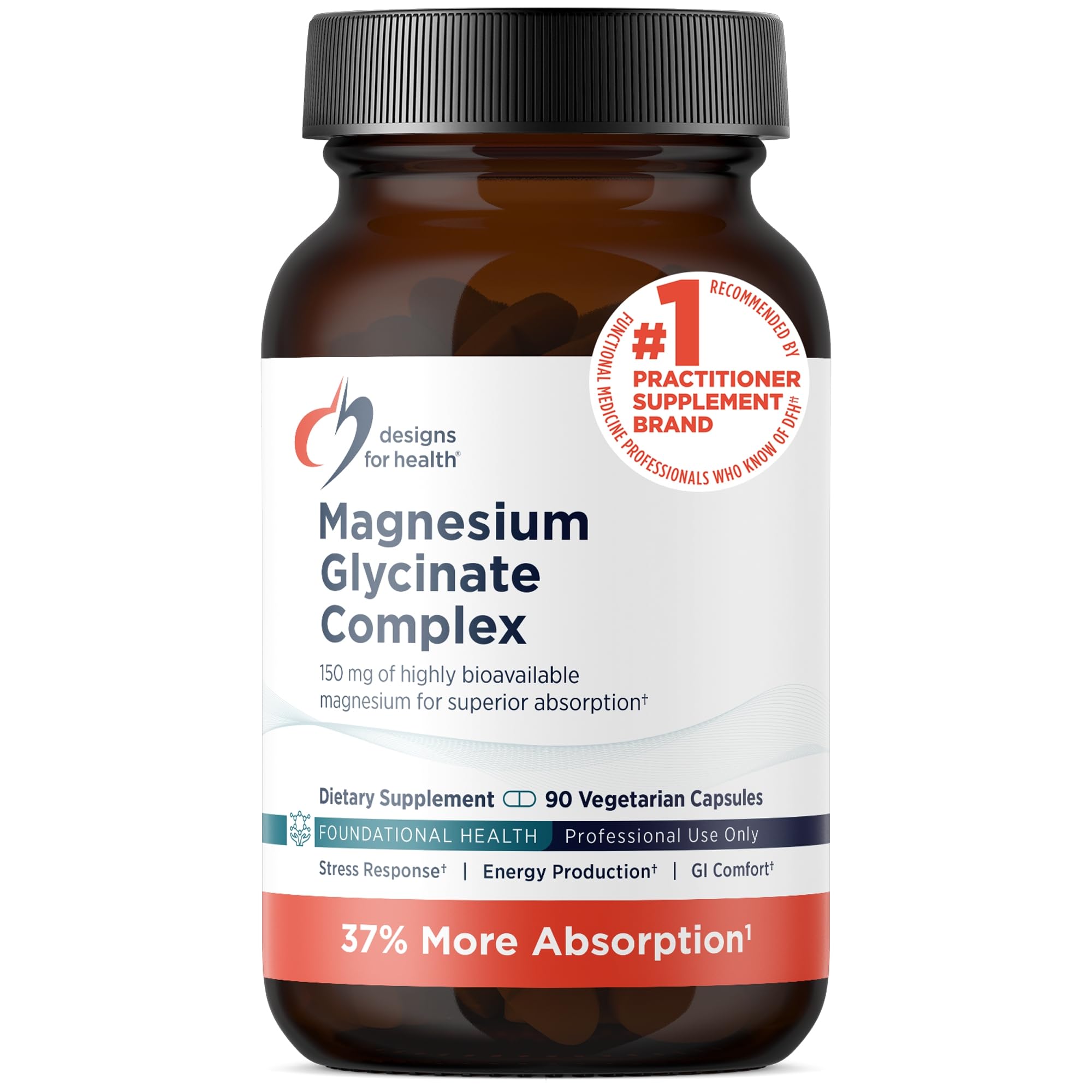 Designs for Health Magnesium Glycinate Complex - High Absorption, Patented Magnesium Complex - Promotes Calm Sleep, Energy, Bone & Heart Health, and Immune Support - Vegan, Gluten Free (120 Capsules)