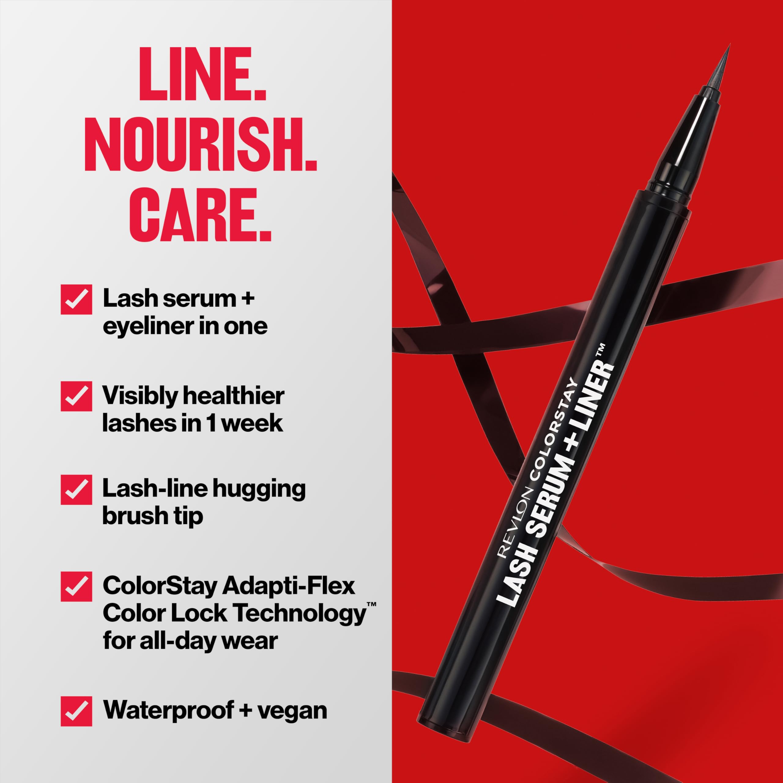 Buy now REVLON ColorStay Lash Serum + Liner, Waterproof Eyeliner, Healthier Looking Eyelashes, Smudge-Resistant Flexible Brush Tip, 001 Blackest Black at indiglob india