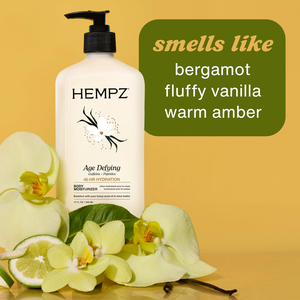 Hempz Age-Defy Body and Hand Lotion for Dry Skin, for Cracked & Crepey Skin, Quick Absorption Moisturizer, Large 17 oz | Pure Hemp Seed Oil for Dryness with Peptides & Caffeine, Ginseng, 48-Hour Hydration, Vegan & Cruelty-Free, Paraben-Free