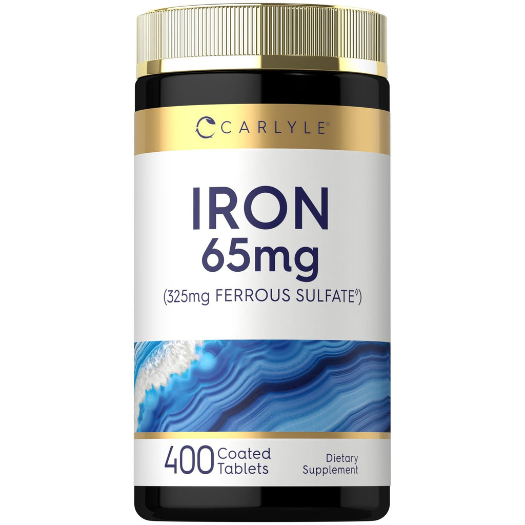 Carlyle Iron Ferrous Sulfate 325mg, 65 mg | 400 Tablets | Non-GMO, Gluten Free, and Vegetarian Supplement | High Potency