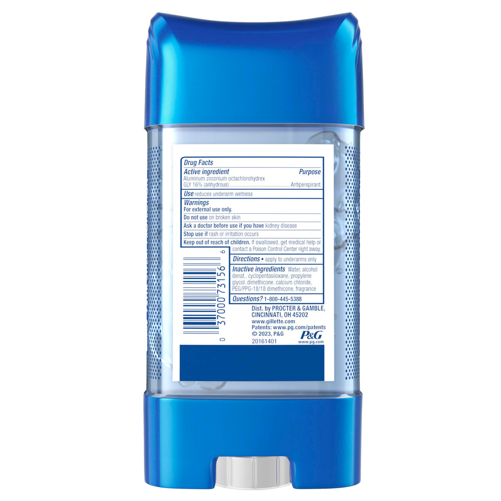 Buy now Gillette Antiperspirant and Deodorant for Men, 72hr Sweat & Odor Protection, Long Lasting Freshness, Anti-White Mark Technology, Clear Gel, Wild Rain Scent, 3.8 oz at indiglob india