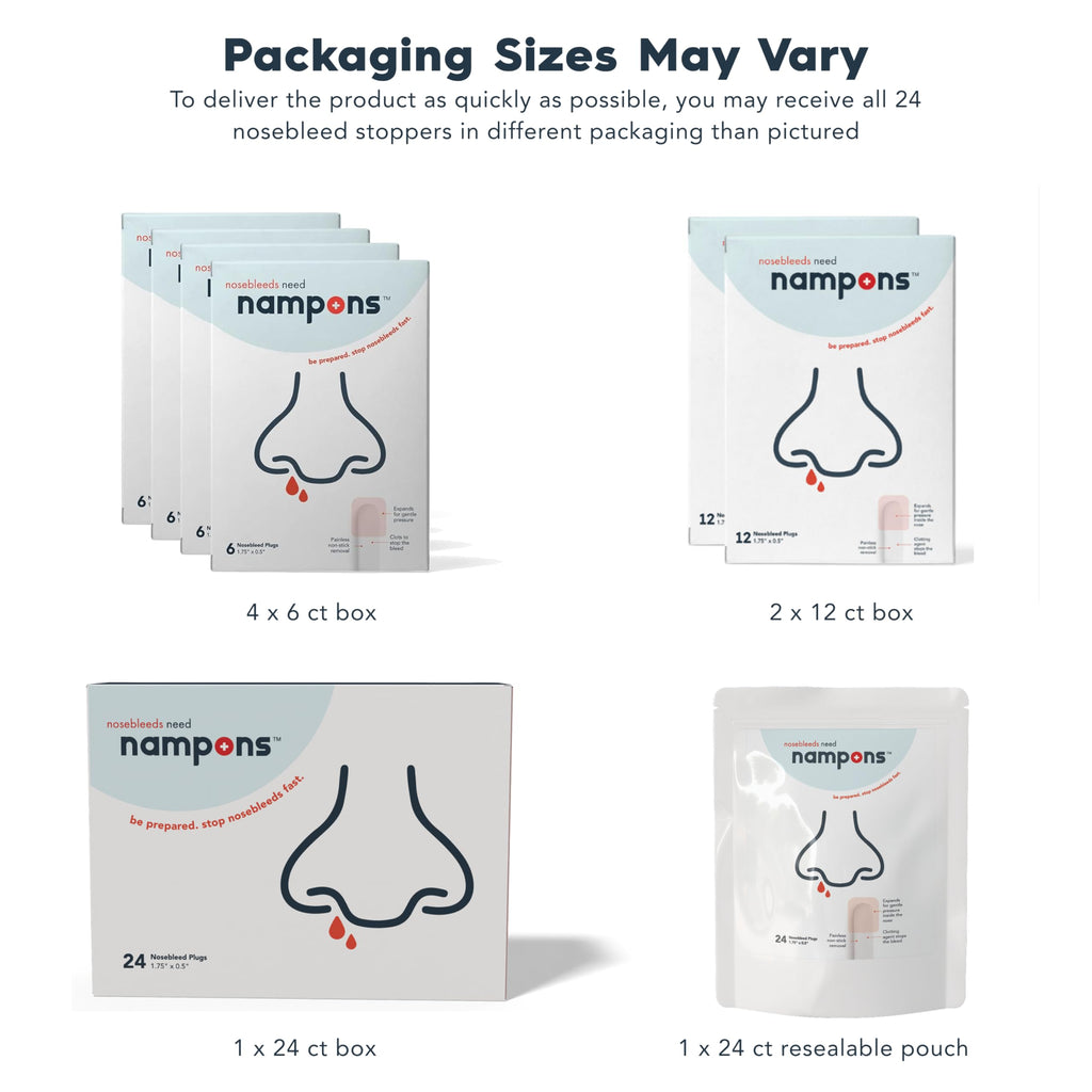 Nampons for Nosebleeds 24 Nose Bleed Stoppers w/Clotting Agent for Adults