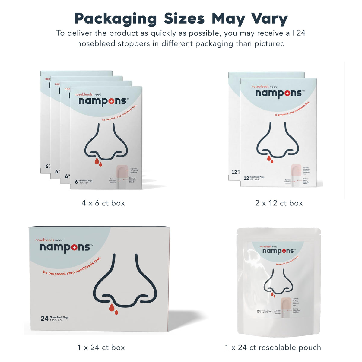 Nampons for Nosebleeds 24 Nose Bleed Stoppers w/Clotting Agent for Adults