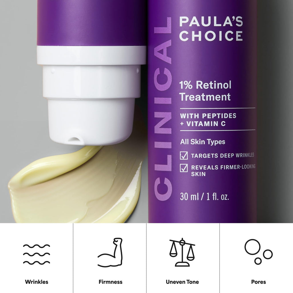 Paula's Choice CLINICAL 1% Retinol Face Treatment with Peptides | Anti-Aging Face Serum with Vitamin C & Licorice Extract for Fine Lines & Wrinkles, Fragrance Free