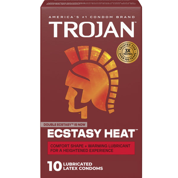 Trojan Ecstasy Heat Latex Lubricated Ribbed Condoms for Men with Warming Lubricant for a Heightened Experience, Helps Reduce Risk of Pregnancy and Sexually Transmitted Infections (STIs), 10 Count