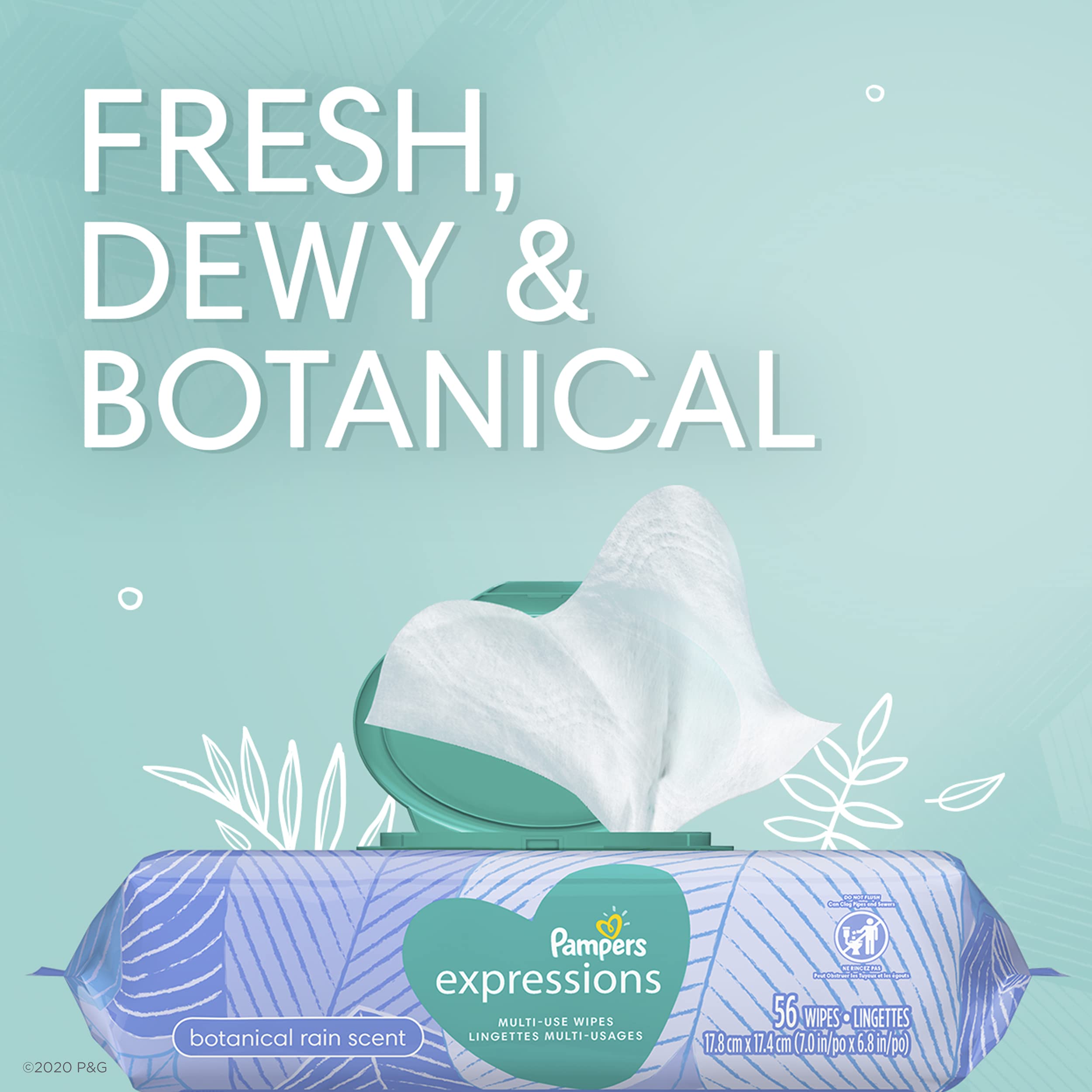 Buy now Baby Wipes, Pampers Expressisons Botanical Rain Scented, 1X Pop-Top Pack, 56 Count at indiglob india