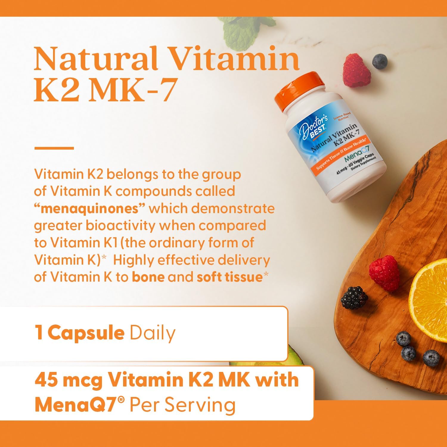 Buy now Doctors Best Natural Vitamin K2 MK-7, Supports Tissue & Bone Health, Non-GMO, Gluten Free, Soy Free, Vegan 60 Veggie Caps at indiglob india