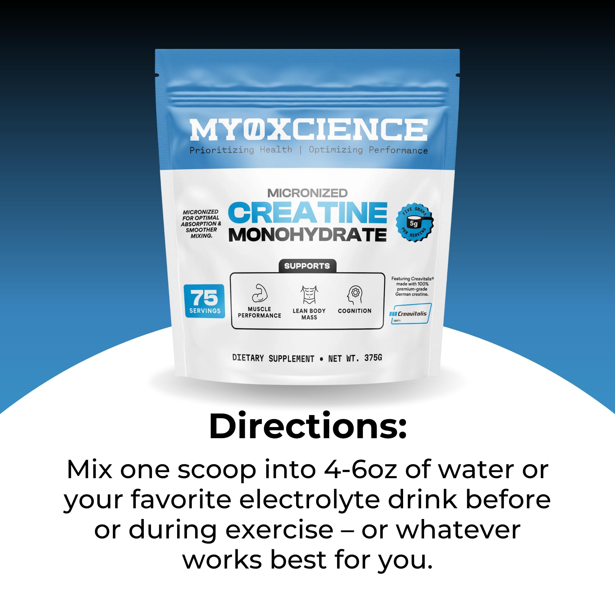 MYOXCIENCE Micronized Creavitalis Creatine | The World’s Purest Micronized Form of Creatine Monohydrate | Supports Muscle Performance, Lean Body Mass, & Cognition | 75 Servings