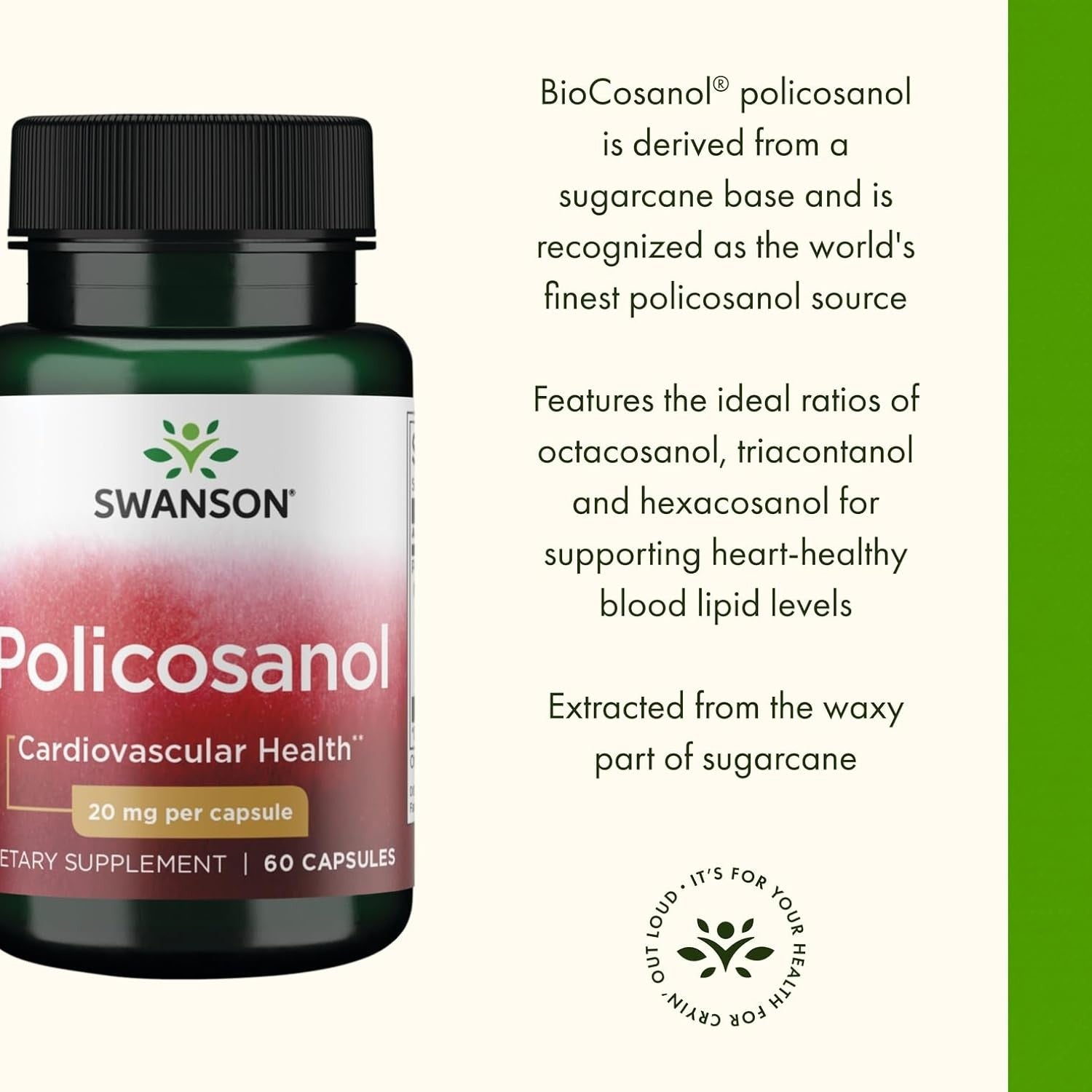 Buy now Swanson Policosanol - Supplement Helps Support Cardiovascular Health - All Natural Formula Aids Good Heart Health & Function - Helps Maintain Healthy Cholesterol Levels (60 Capsules, 20mg Each) at indiglob india