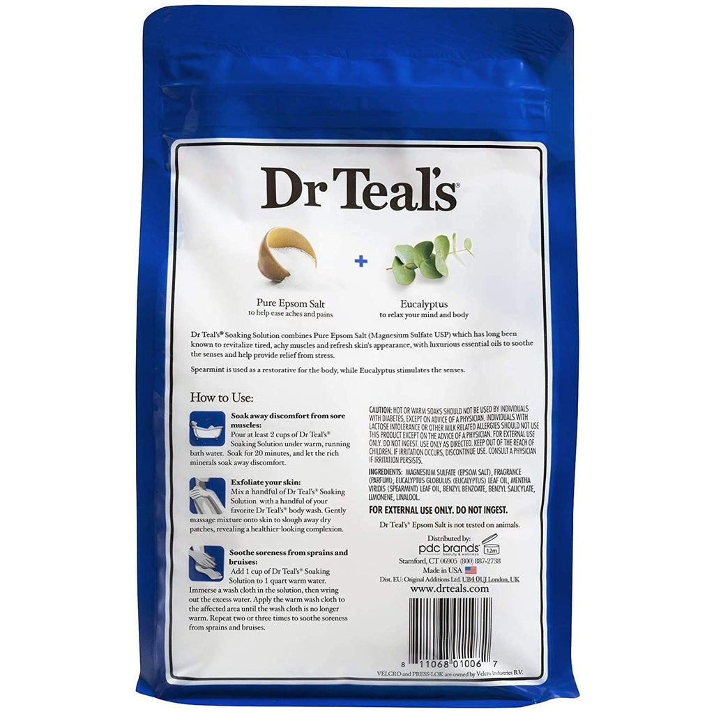 Buy now Dr Teal's Epsom Salt Bath Soaking Solution, Eucalyptus and Lavender, 2 Count, 3lb Bags - 6lbs Total at indiglob india