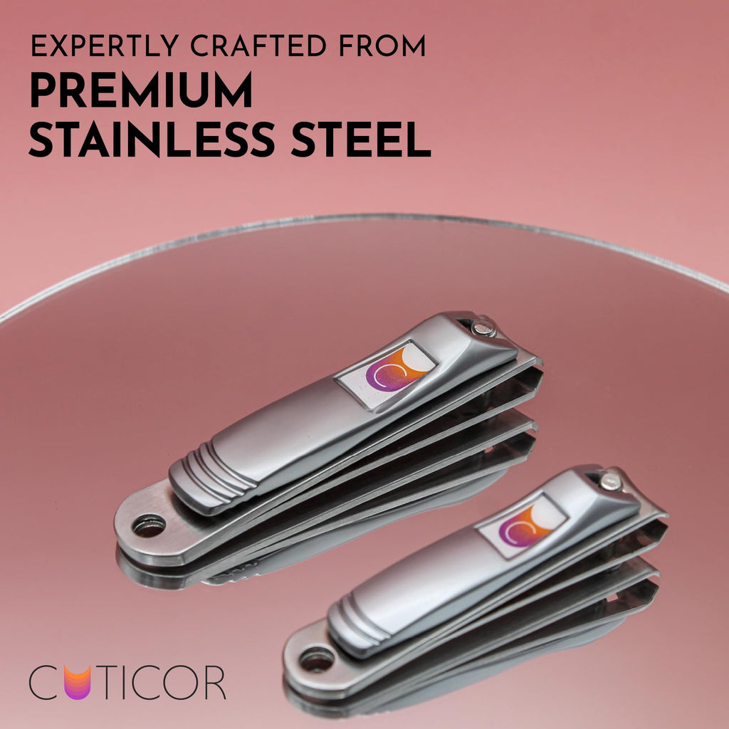 CUTICOR Stainless Steel Nail Clipper Set for Thick Nails with Travel Tin