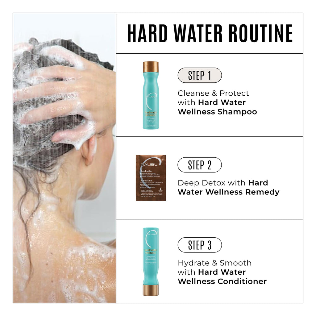 Malibu C Hard Water Wellness Shampoo - Hydrating, Sulfate-Free Hair Care for Hard Water - Removes Minerals and Buildup (9 oz) | Hydrating, Sulfate-Free Detox Shampoo for Hard Water, Gently Removes Minerals & Buildup, Vegan & Cruelty-Free Hair Care