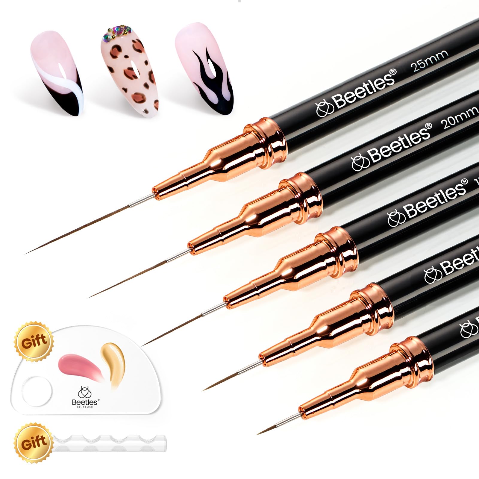 Beetles Gel Polish Nail Art Liner Brushes 5Pcs Painting Art Design Pen Set | Diamond Application Rhinestone Handle Dotting Drawing Sizes 5 7 9 11 20mm Nail Design Gift for Women
