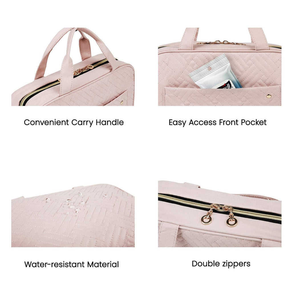 Buy now BAGSMART Toiletry Bag Travel Bag with Hanging Hook, Water-resistant Makeup Cosmetic Bag Travel Organizer for Accessories, Shampoo, Full-size Container, Toiletries (Baby Pink, Medium) at indiglob india