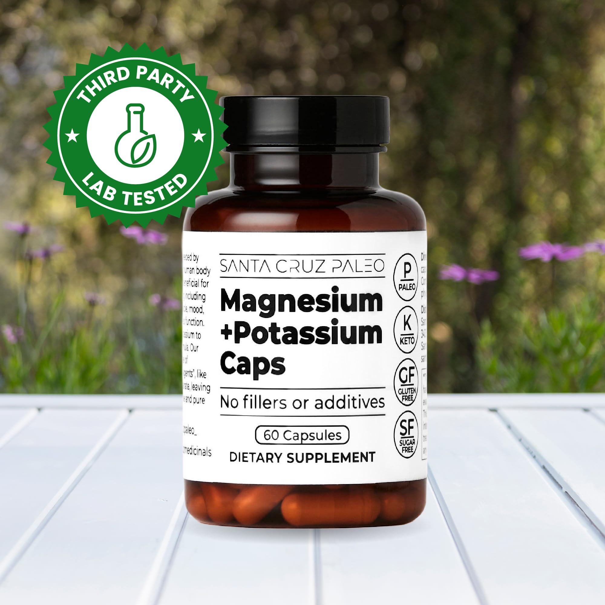 Santa Cruz Paleo Magnesium + Potassium Caps, Supplement for Men and Women, Paleo, Keto, Sugar & Gluten Free, Magnesium Glycinate 166mg and Potassium Citrate 38mg per Serving, American Made, 60 Caps