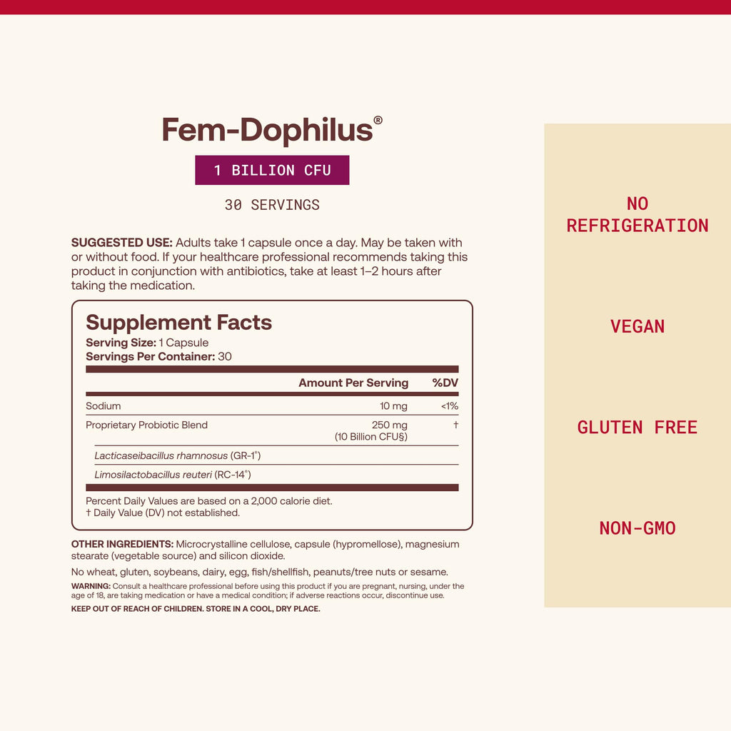 Jarrow FemDophilus Probiotics, Vaginal & Urinary Tract Support, 60 Capsules | Vaginal Health Support, Urinary Tract Support, 1 Billion CFU, Clinically Studied Strains, Shelf-Stable, Vegan, Gluten-Free