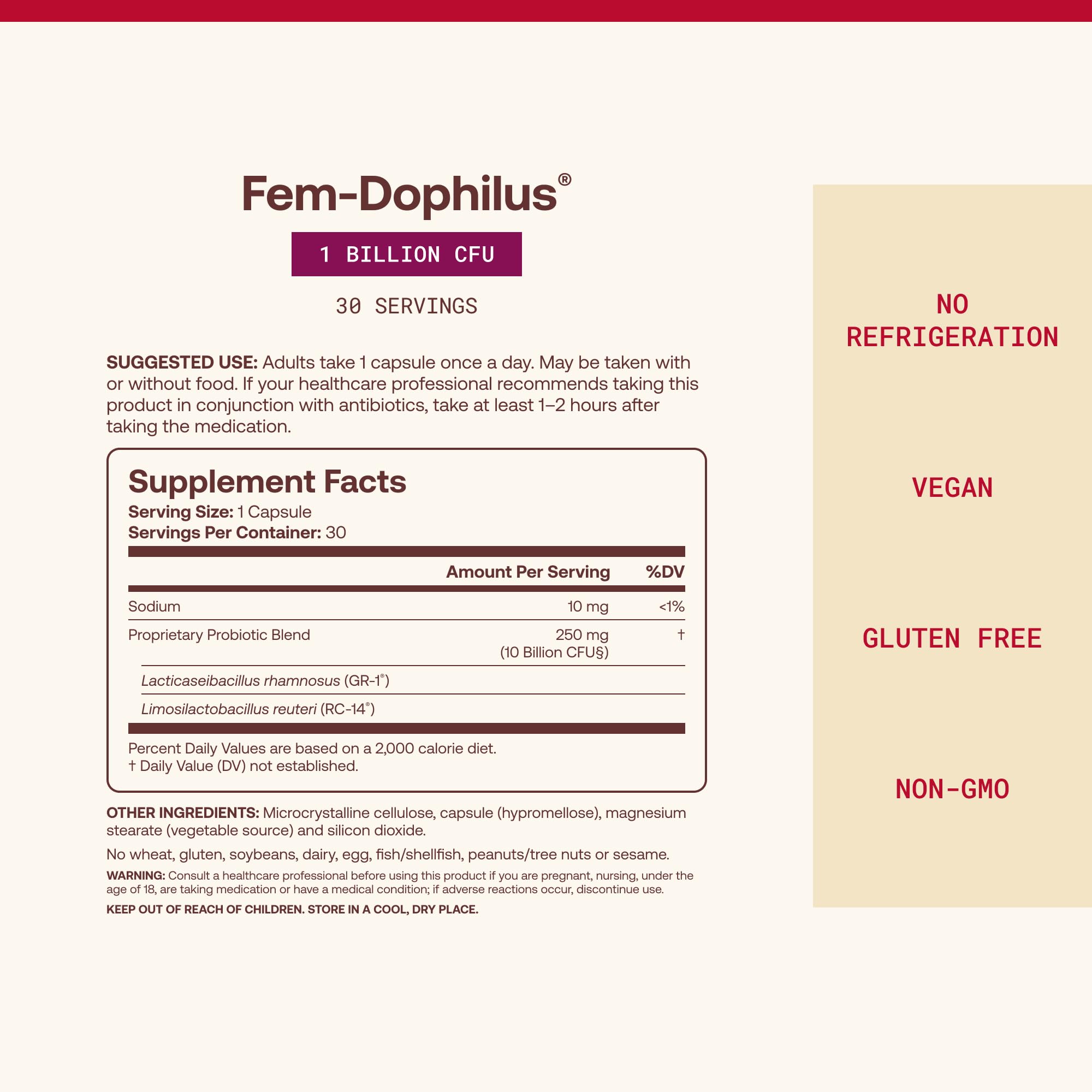 Jarrow FemDophilus Probiotics, Vaginal & Urinary Tract Support, 60 Capsules | Vaginal Health Support, Urinary Tract Support, 1 Billion CFU, Clinically Studied Strains, Shelf-Stable, Vegan, Gluten-Free