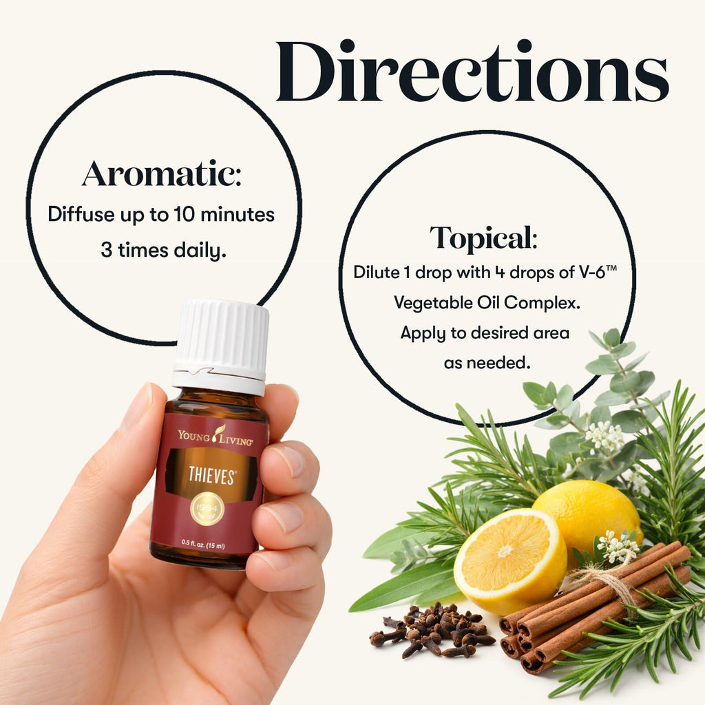 Young Living Thieves Essential Oil Blend 15ml | Natural Aromatherapy Oil for Diffuser & Topical Use with Clove, Eucalyptus & Rosemary | Revitalizing Household Essential Oil