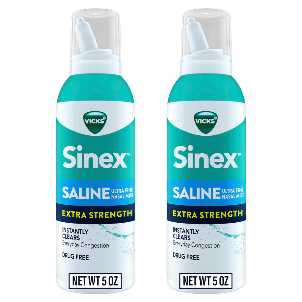 Buy now VICKS Sinex Saline Extra Strength Nasal Spray, 3X Concentrated* Drug Free Ultra Fine Mist, Instantly Clears Mucus, Ultra Concentrated to Clear Congestion Fast, Safe For Daily Use, 5 OZ x 2 at indiglob india