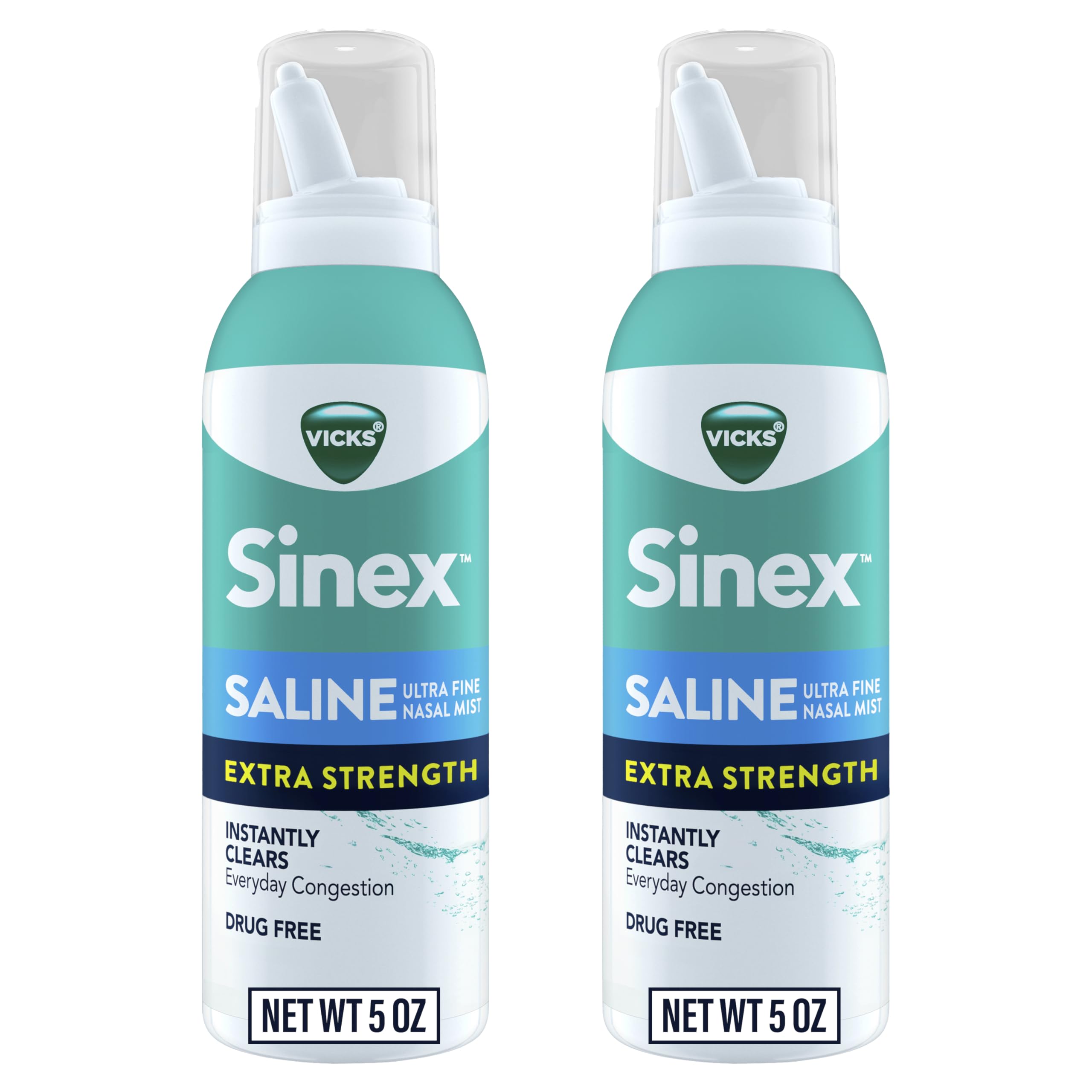 Buy now VICKS Sinex Saline Extra Strength Nasal Spray, 3X Concentrated* Drug Free Ultra Fine Mist, Instantly Clears Mucus, Ultra Concentrated to Clear Congestion Fast, Safe For Daily Use, 5 OZ x 2 at indiglob india