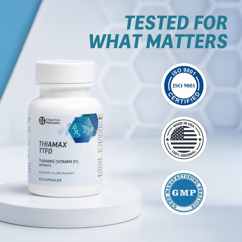 Objective Nutrients Thiamax TTFD Thiamine B1 Supplement | Vitamin B1 Supplement for Energy Focus | Highly Absorbable Vitamin B1 100mg with Magnesium – 60 Capsules