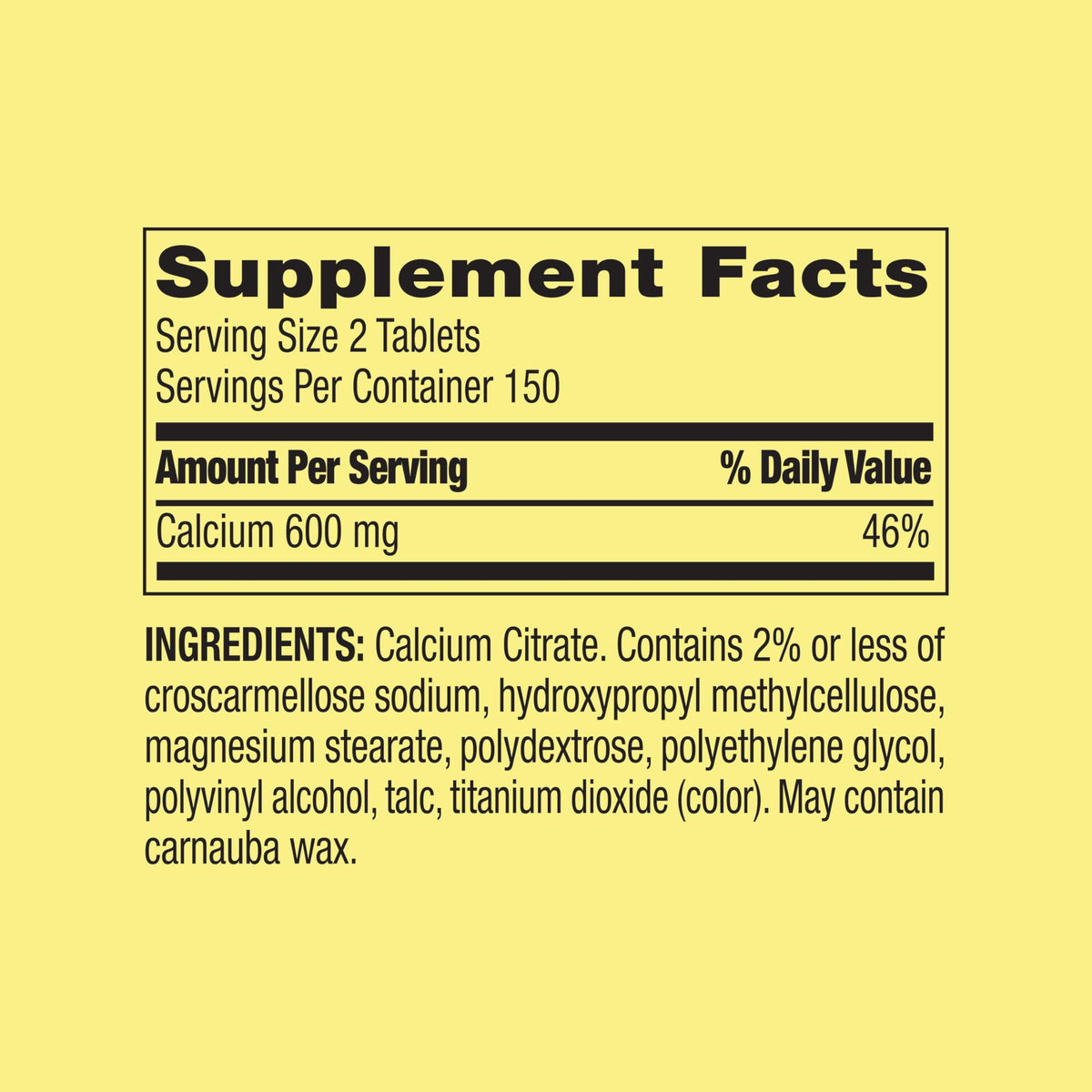 Calcium Citrate 600mg per Serving, 300 Tablets – Pure Calcium Citrate Supplement, Supports Bone Health and Wellness, Citrato de Calcio, High Absorption Calcium