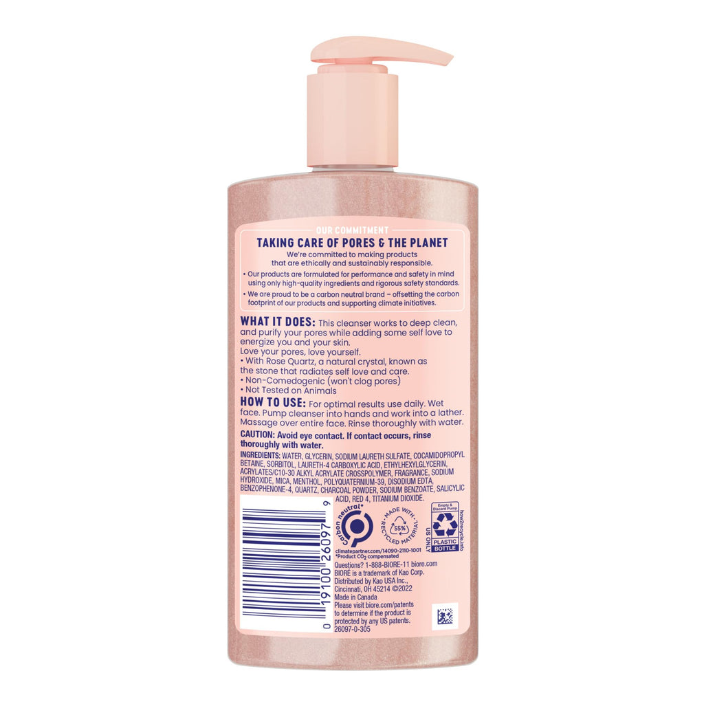 Buy now BiorÃ© Rose Quartz + Charcoal Daily Purifying Cleanser, Oil Free Facial Cleanser Energizes Skin, Dermatologist Tested and Cruelty Free, 6.77 oz at indiglob india