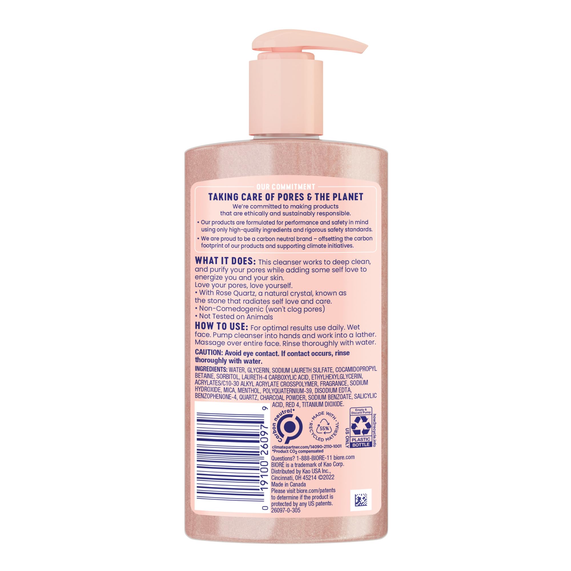 Buy now BiorÃ© Rose Quartz + Charcoal Daily Purifying Cleanser, Oil Free Facial Cleanser Energizes Skin, Dermatologist Tested and Cruelty Free, 6.77 oz at indiglob india