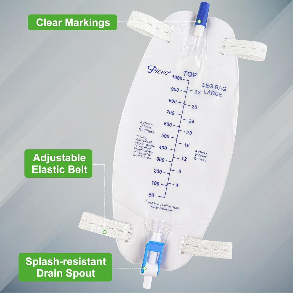 Buy now Easy-Tap Leg Bag Urinary Drainage Bag, 1000ml, Anti-Reflux Valve, Cloth Straps, Easy Flip Drain (Pack of 3) at indiglob india