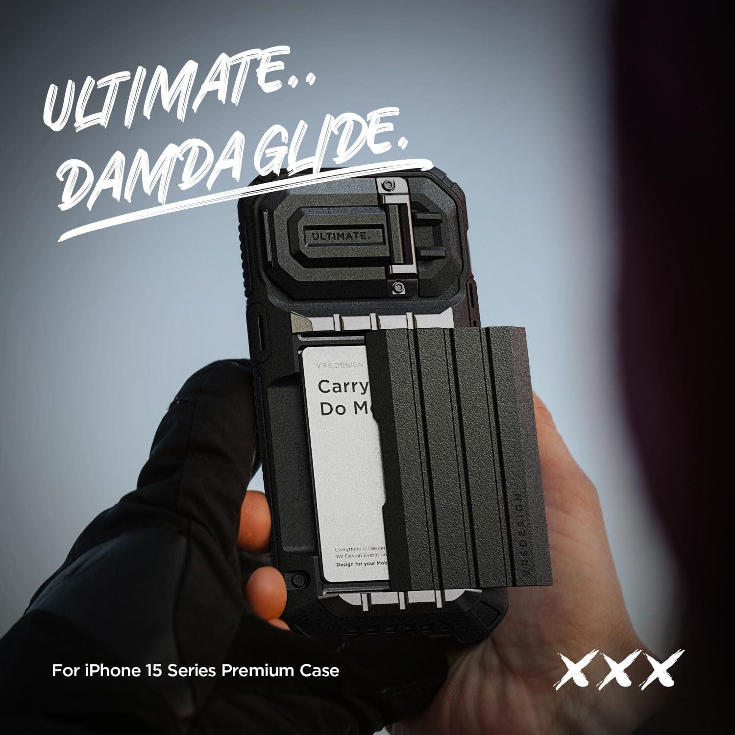Buy now VRS DESIGN Damda Glide Ultimate for iPhone 15 Pro Max (2023), Premium Sturdy Fully Covered Camera Lens Protection Wallet Case with Multi-Functional Strap (Matte Black) at indiglob india