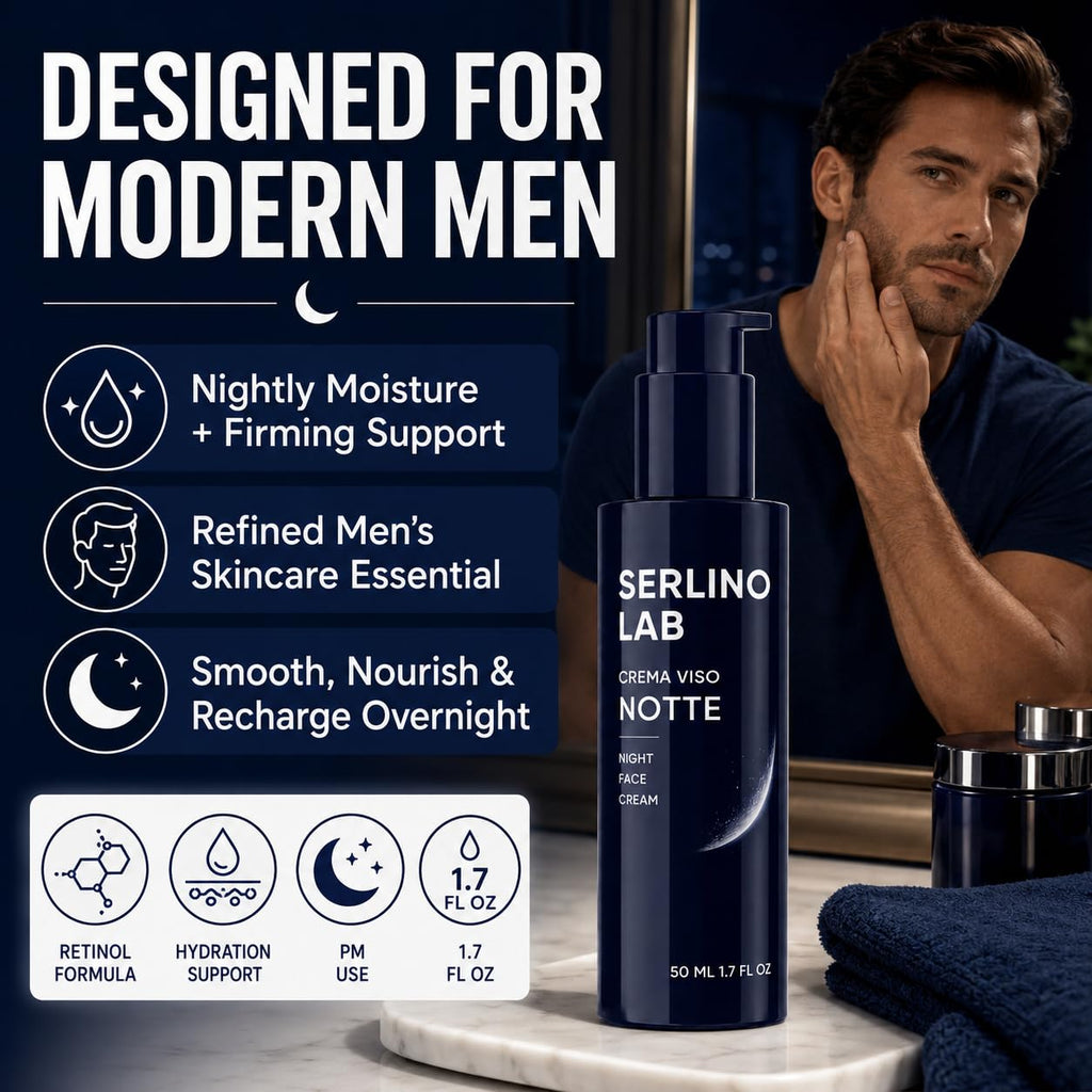 Serlino Lab Night Face Cream for Men - Retinol Night Cream with Hyaluronic Acid & Olive Oil, Collagen Boosting Face Moisturizer, Firms Men's Sagging Neck & Jowls, Reduces Deep Wrinkles, 1.7 Fl Oz