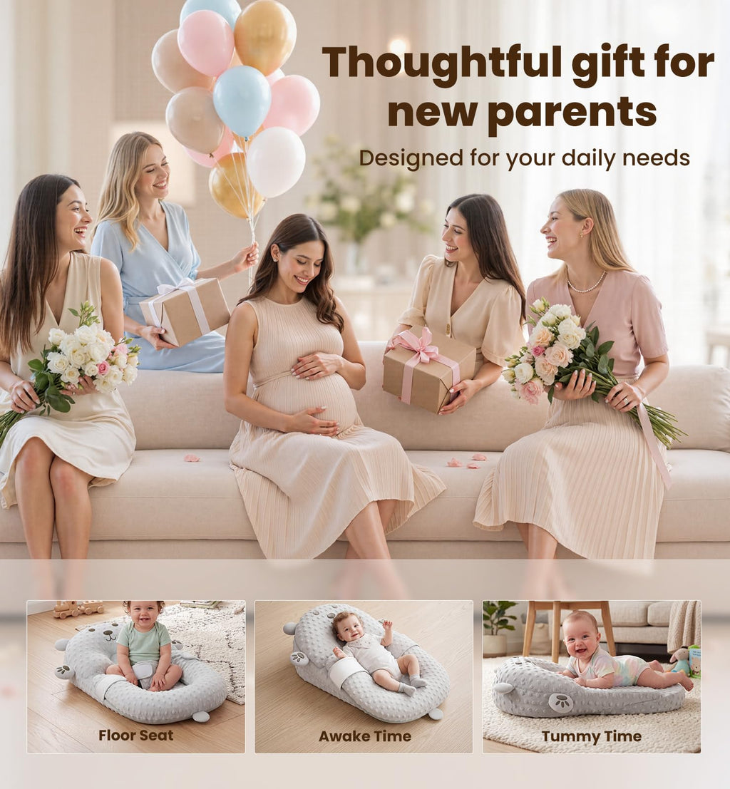 Baby Lounger Pillow, Nursing Pillow & Tummy Time Mat with Washable Cover